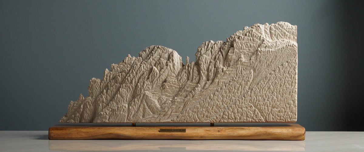 Hand-carved Seneca Rocks sculpture with the Gendarme standing between the East and West faces